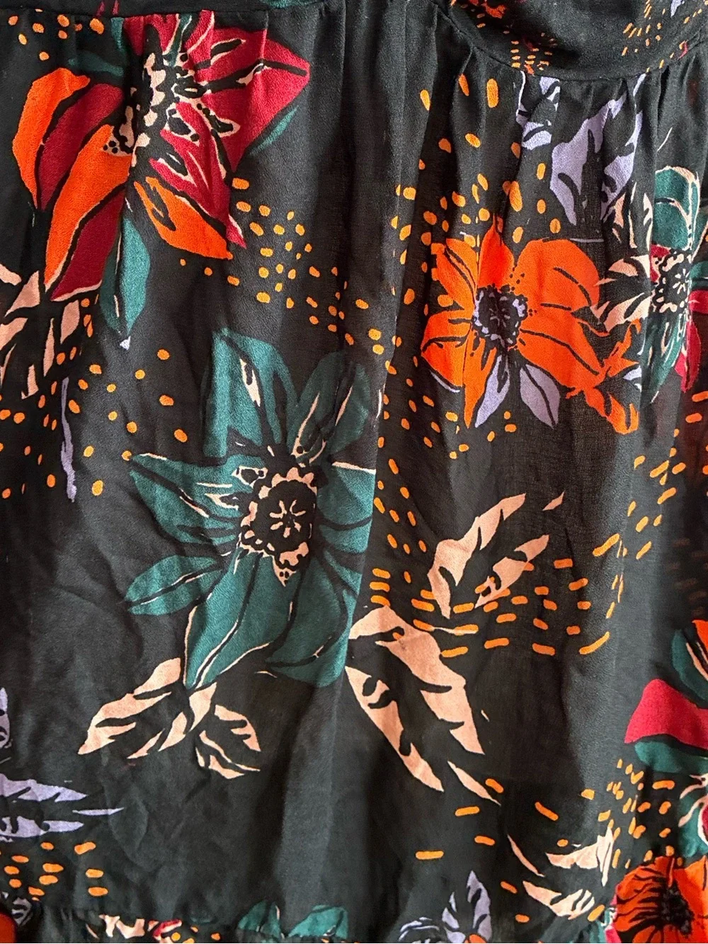 🆕Free People Intimately  Black Floral Spaghetti-Strap Babydoll Tunic Mini Dress